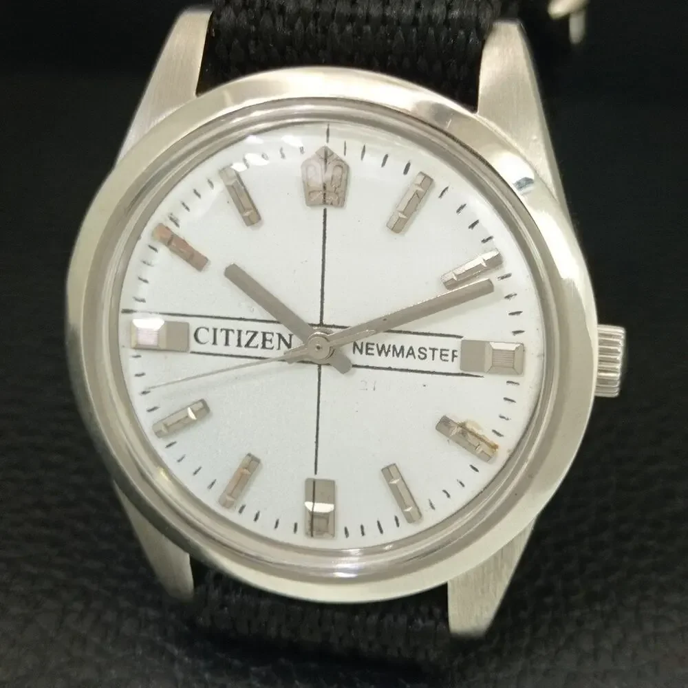 Vintage 1980 Citizen Manual Wound Mens Silver Watch & White accents